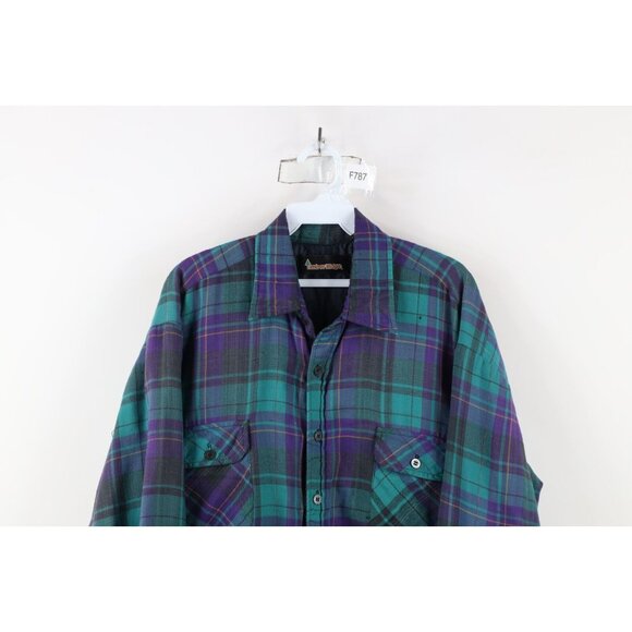 Vintage 90s Streetwear Mens Large Distressed Quilted Flannel Button Shirt Jacket - Picture 2 of 16